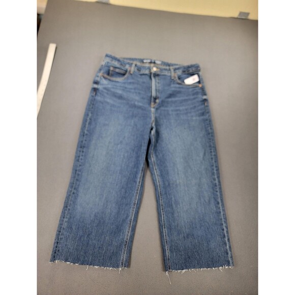 Old Navy Jeans Womens 18 Blue Wide-Leg Medium Wash Cropped Fray Hem Denim NEW - Picture 1 of 14